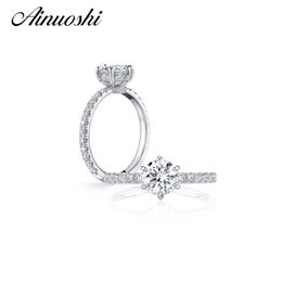 AINUOSHI 1 Carat Round Cut Sona Women Engagement Rings 925 Sterling Silver Wedding Anniversary Rings Christmas Silver Jewellery Y200106