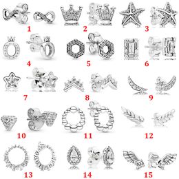 2022 925 Sterling Silver stud Glacier Beauty Crown Series Water Drop Hexagon Angel Stud Earrings Charm Making Fashion DIY Jewelry For Women send dust bag gift