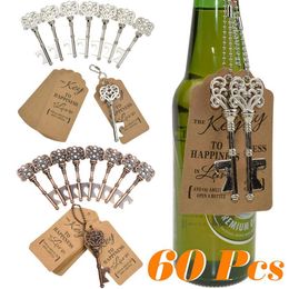 60Pcs Metal Key Beer Bottle Opener Wine Ring Keychain Wedding Party Favors Vintage Kitchen Accessories Antique Gifts for Guests 201201