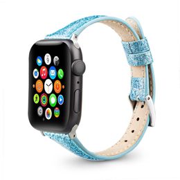 For Apple Watch Band 42/44mm 38/40mm Glitter sequins steel pin buckle leather strap For iwatch 6 SE 5 4 3 2 1