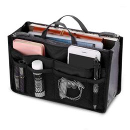 Cosmetic Storage Bag Solid Color Multi Compartment High Elastic Zipper Closure Handbags Bags