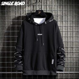 techwear hoodie UK - Single Road Mens Hoodies Patchwork Techwear Sweatshirt Japanese Streetwear Harajuku Hip Hop Oversized Black Hoodie 220112
