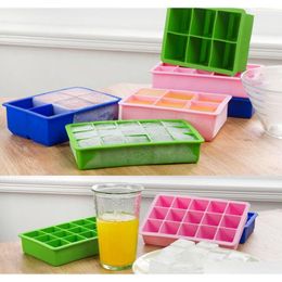 Ice Cream Tools Fast-Release 15-Square Flexible Soft Premium Food Grade Silicon Cube Tray Ten Colours For Choose.