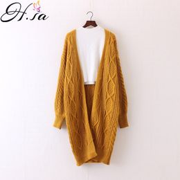 H.SA Winter Autumn Long Female Cardigans Latern Sleeve Casual Knitted Poncho Sweaters Oversized Long Cardigans Korean sueter 201029