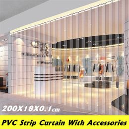 PVC Plastic Strip Curtain Freezer Room Door Strip Kit Hanging Rail Transparent Curtains Windproof Heat Cold Resist 200*18*0. LJ201224