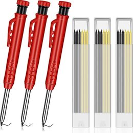 Solid Carpenter Pencil Set with 7 Refill Leads hand tools, Built-in Sharpener, Deep Hole Mechanical Pencil Marker Marking Tool