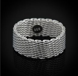 925 Sterling Silver plating Ring 10MM Weave Mesh Finger Ring Band ring for Women Fashion Wedding Jewellery Gift MOQ 20 pcs size US 6-9
