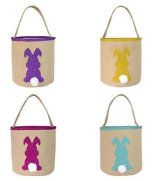 Easter gifts baskets rabbit linen tote bags 4 Styles Egg Hunting Bag jute Cotton Easter Bucket Decoration Party Gift Bag
