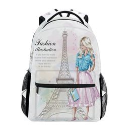 ALAZA Fashion Backpack School Bags for teenager girls Eiffel tower Prints Backpack Student Elementary Schoolbags ladie Book Bags LJ201225