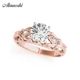 AINUOSHI Trendy 925 Sterling Silver Wedding Ring Women Engagement Anniversary 1ct Round Rose Gold Color Bridal Rings Jewelry Y200106