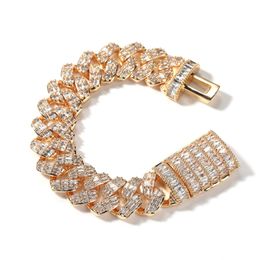 CZ Micro Pave Cuban Link Chain Bracelet Luxury Three Rows Zirconia Men Women Lovers Jewellery