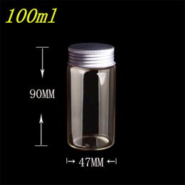 47*90*34mm 100ml Clear Glass Bottles Silicone Stopper Screw Aluminium Cap Empty Jars Leakproof Vials 12pcs