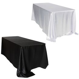 228x335cm/145x320cm White/Black Double Stitched Edge Rectangular Satin Tablecloth Table Cloth For Wedding Christmas Decoration Y200421