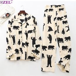 2020 Cute White Bear 100% Brushed Cotton Men Pajama Sets Autumn Casual Fashion Animal Sleepwear Men Homewear Sexy Pijamas Mujer LJ201112