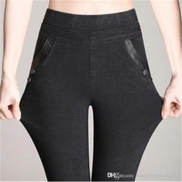 Spring Autumn lady black jeans Elastic High Waist softener denim Jeans Casual Slim Skinny Trousers Big Yards Pants