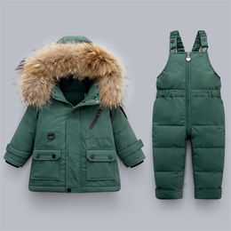 -30 Children Down Clothing Sets Kids Winter Jacket Toddler Girls Warm Overalls 0-4 Years Baby Boys Coat 211222