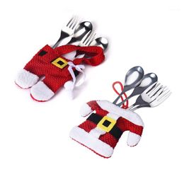 Christmas Decorations 2Pcs/Lot Cute Cutlery Set Santa Case For Knife And Fork Two-Piece Xmas Night Deco Easy Collect Year Atmosphere1