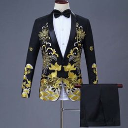 2 Pieces Set men's Chinese dress stage host singer costumes ceremonial embroidered suit Prom Party Suits Wedding 1283 201105