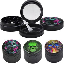 New Pattern Herb Grinders 50mm Diameter Cool Skull Tobacco Herbal Spice Crusher 4 Layers CNC Aluminum Alloy Metal Dab Tools