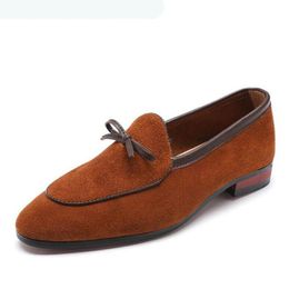 British Men Slip-On Shoes Fashion Suede leisure Pointed Toe Shoes Men Bow Tie Loafers Formal Business Men's Casual Footwear