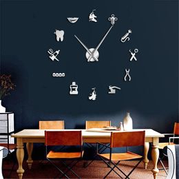 DIY Giant Dental Oversized Wall Clock Big Needle Mirror Office Decor Dentist Gift Doctor Art Y200407