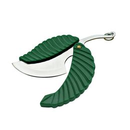 Green Mini Folding Pocket Knife Leaf Shape styling Keychain Knife Outdoor Camp Fruit Knife Camping Hiking Survival Tool HHB2255