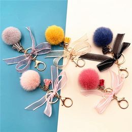 new Christmas Bow Key Chain lovely bow bag pendant cartoon Plush key chain ring car gift hanging ornaments 10style T2C5304