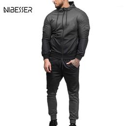 NIBESSER Autumn Men Gradient Colour Tracksuit Set Zipper Hoodies Jacket Outwear Sweater Fitness Workout Joggers Fitness Sets1