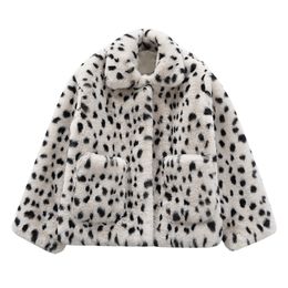 PERHAPS U Women Beige Faux Fur Coat Outwear Button Warm Thick Turn Down Collar Pocket Leopard C0368 201210