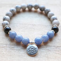 MG1325 New Design Women`s Black Obsidian Mala Bracelet Natural Brazil Blue Aventurine Energy Bracelet Best Yogi Gift For Her