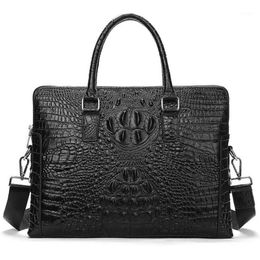 Famous design Business briefcase crocodile grain cowhide leather men's bag horizontal briefcase shoulder bag male totes handbag1