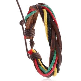 MAN WOMAN Bracelet Retro Hand woven genuine leather bracelet Coloured hemp rope adjustable Cowhide wax thread Nightclub hip hop Bracelet
