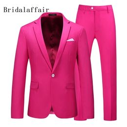 KUSON Hot Pink Men Wedding Suit Casual Male Blazer Pants Slim Fit Suits For Men Costume Business Formal Party Groom Tuxedos 201106