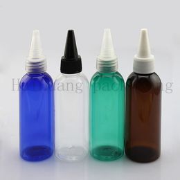 100pc 80ml transparent twist cap empty PET plastic bottle containers 80cc pointed mouth bottles, lotion cosmetic with