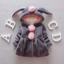 Baby Coat Winter Baby Girls Clothes Cute Rabbit Ear Hooded Plush Coat Manteau Fille Ropa Bebe Free Shipping 201128