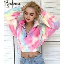 Rockmore Tie Dye Hoodies Women Sweatshirts Plus Size Zipper Turtleneck Pullovers Sweatshirt Korean Cropped Hoodie Femme Autumn 201211