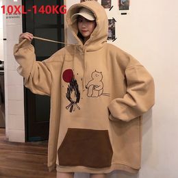 autumn winter women sweatshirt fleece korea style ins hoodies hooded print cartoon plus size 10XL 8XL 9XL loose sweatshirt coat T200904