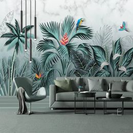 3D Wallpaper Hand Painted Tropical Rainforest Plants Leaves Photo Wall Murals Living Room Study Dining Room Home Decor Wallpaper
