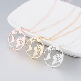 -Novo coração Mapa do mundo Colar de aço inoxidável jóias para mulheres homens de ouro cadeias colares de prata rosa globo ouro viagem jóias presente