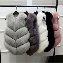 Sleeveless Jacket for Women Fox Fur Vest Winter Fox Fur Jacket Women Short Artificial Fur Coat Oversized Female Warm Vest 201214