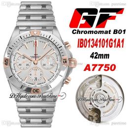 GF B01 ETA A7750 Automatic Chronograph Mens Watch 42mm Two Tone Rose Gold Silver Dial Stick Markers IB0134101G1A1 Stainless Steel Bracelet Super Edition Puretime