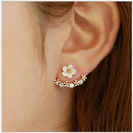 High Quality Anti Allergic Pure Silver Jewellery Daisy Flower Front and Back Two Sided Stud Earrings Ear Nail Korean