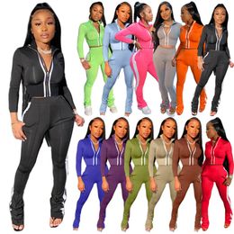 Womens sportswear long sleeve outfits 2 piece set tracksuits jacket jogging sport suit sweatshirt tights sportsuit women zipper tops + pants klw4879