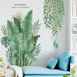 Removable Nordic style Banana Leaf Stickers for Living Bedroom Dining Kitchen Kids room Wall Decals Sofa Murals 201106