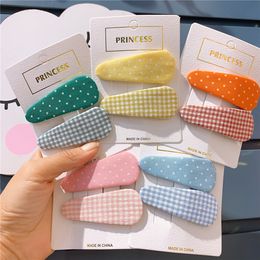 2 Pcs New Korean Children Simple Cute Colorful Dot Lattice Fabric BB Clip Sweet Girl Princess Fashion Hairpins Hair Accessories
