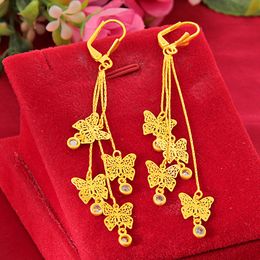 Butterfly Shaped Women Dangle Earrings 18k Yellow Pretty Female Charm Jewelry Gift