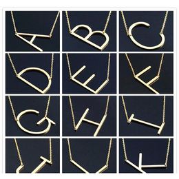 Women Fashion Sideways Personalized A-Z Letter Name Initial Gold Silver Plated Stainless Steel Necklace Pendant For Women Best Gift Lyrxl