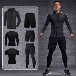 Dry Fit Men's Sportswear Compression Suits Training Clothing Set Exercise Jogging Sports Running Workout Gym Tights 4XL 5XL Plus Y1221