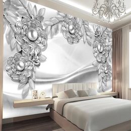 3d European high-end pearl flower three-dimensional Jewellery background wall 3d murals wallpaper for living room