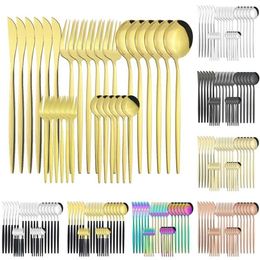 30PCs Full Tableware Set Multicolor Stainless Steel Cutlery Fruit Cake Fork Dessert Spoon Knife Household el Kitchen Tool 211229